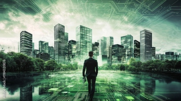 Fototapeta Innovative engineer promotes sustainable urban design. 