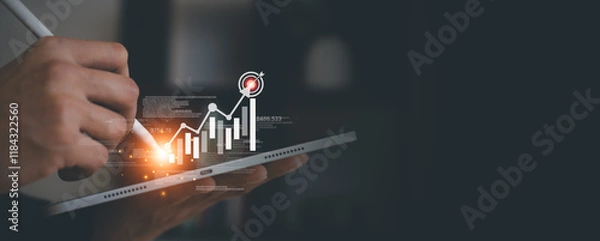 Fototapeta businessman trading in stock market exchange on virtual screen in office workplace signing investment documents and money management with trading chart financial planning for saving and passive income