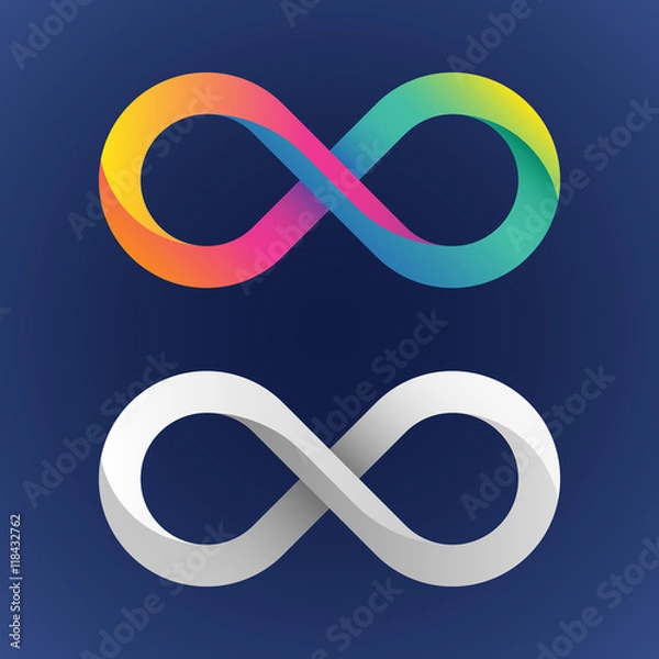 Fototapeta Twisted infinity sign with a 3d effect. Template for a logo, symbol, emblem. Design element for poster, cover, invitation, business card, postcard or web.
