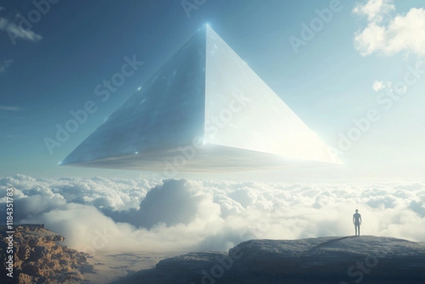 Fototapeta Pyramid UFO Hovering In Sky