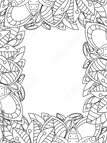 Obraz All these designs are hand-drawn and unique 
Beautiful Flowers Border black and white illustration for adult coloring book,
This is a printable Beautiful Zentangle Coloring page for KDP Interior,