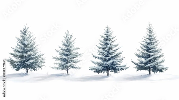 Fototapeta Foggy fir trees. Frostleaf. Illustration