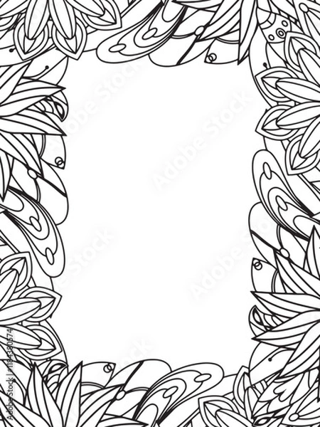Obraz All these designs are hand-drawn and unique 
Beautiful Flowers Border black and white illustration for adult coloring book,
This is a printable Beautiful Zentangle Coloring page for KDP Interior,