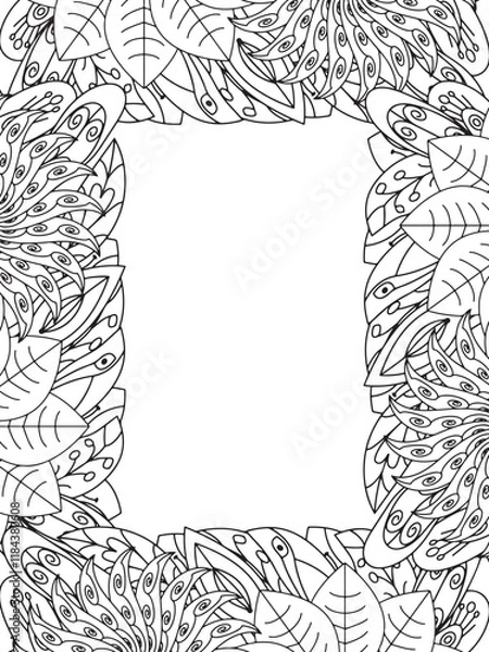 Obraz All these designs are hand-drawn and unique 
Beautiful Flowers Border black and white illustration for adult coloring book,
This is a printable Beautiful Zentangle Coloring page for KDP Interior,