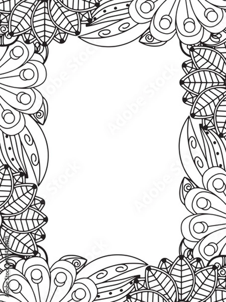Obraz All these designs are hand-drawn and unique 
Beautiful Flowers Border black and white illustration for adult coloring book,
This is a printable Beautiful Zentangle Coloring page for KDP Interior,