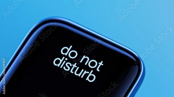 Fototapeta Concepts of Mental Health and Digital Wellbeing. A mobile device displays the phrase "do not disturb" against a blue backdrop, indicating a mode for silencing notifications and calls.