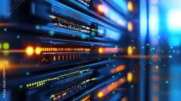 Fototapeta Futuristic data center with interconnected servers and high tech digital infrastructure