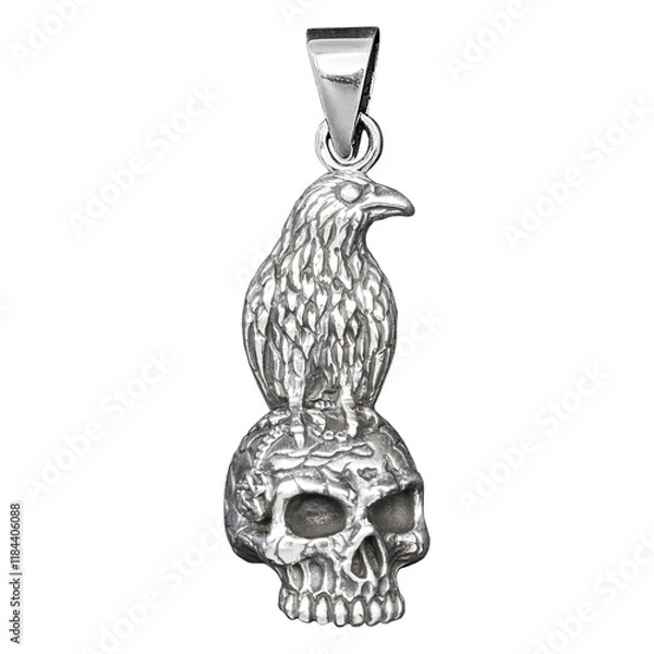 Fototapeta This sterling silver pendant features a raven perched on a skull, symbolizing death, wisdom, and mystery. A perfect gothic accessory for those who embrace dark and mystical symbols