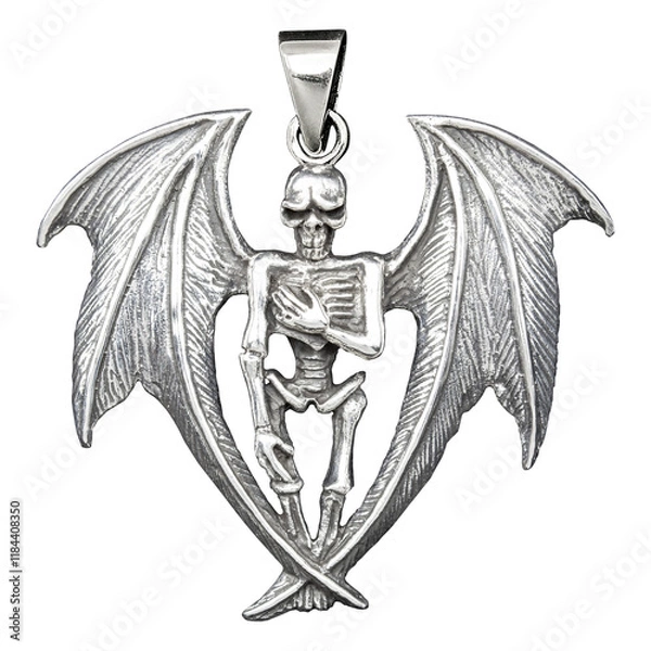 Fototapeta This sterling silver pendant features a detailed skeleton with wings, combining gothic and mystical elements. A symbol of freedom and afterlife, it’s a unique piece of dark, edgy jewelry