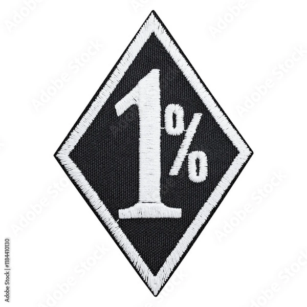 Fototapeta Embroidered biker patch featuring the iconic '1%' symbol, representing the rebellious spirit of the outlaw motorcycle clubs. A bold design for adding attitude to your jacket, vest, or gear