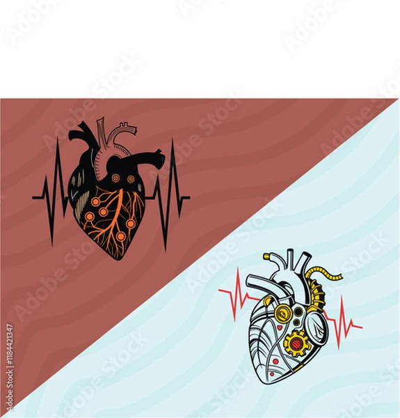 Obraz The Duality of Hearts Organic vs. Mechanical