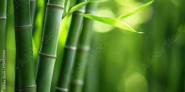 Fototapeta Lush green bamboo forest during spring time, showcasing vibrant green bamboo growth and the serene beauty of nature in a peaceful green bamboo forest setting.