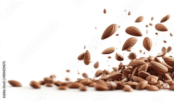 Fototapeta Falling Almond Nuts on White Background, Detailed Illustration, High-Resolution, Professional Color Grading, Clear Focus