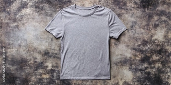 Fototapeta Blank grey t shirt displayed on a textured grunge background, showcasing the versatility of a blank grey t shirt for various design possibilities and personal styles.