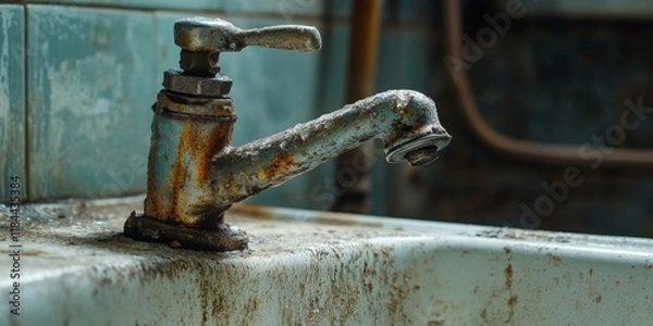 Obraz The broken water faucet is no longer in use, highlighting issues related to maintenance and functionality. This situation with the broken water faucet calls for repair or replacement.