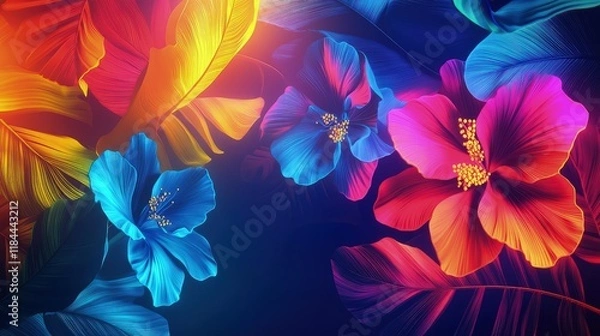 Fototapeta The overall composition feels like a gentle fusion of nature and art, where the flowers seem to emerge from the very colors around them.