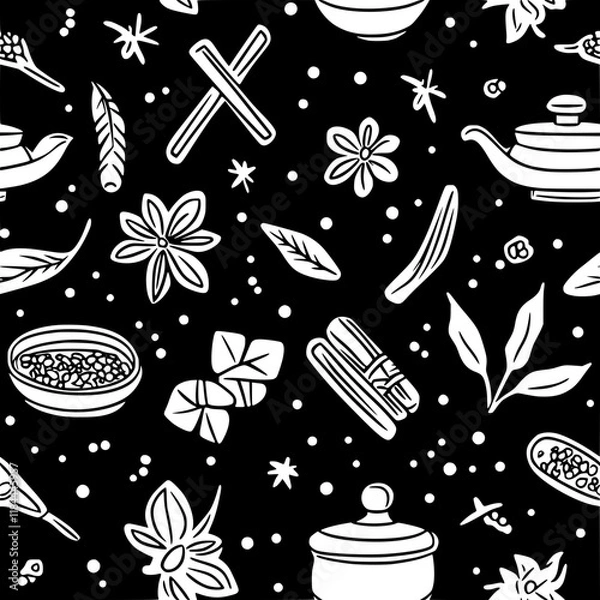 Fototapeta Chinese five spice tiled design, Chinese five spice repeating background illustration