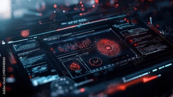 Fototapeta Futuristic Technology Interface Dashboard with Cyberpunk Inspired HUD Elements