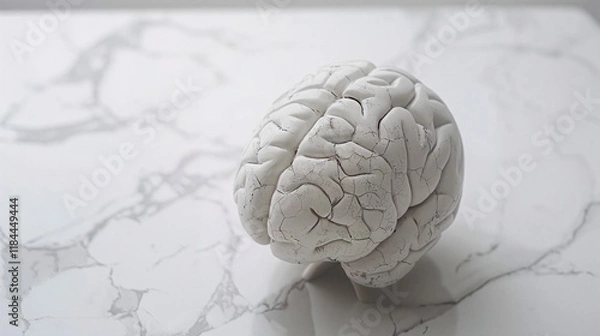 Fototapeta Aging human brain model with subtle cracks and fading colors, symbolizing cognitive decline and mental health. Concept of aging, neuroscience, and mental wellness.