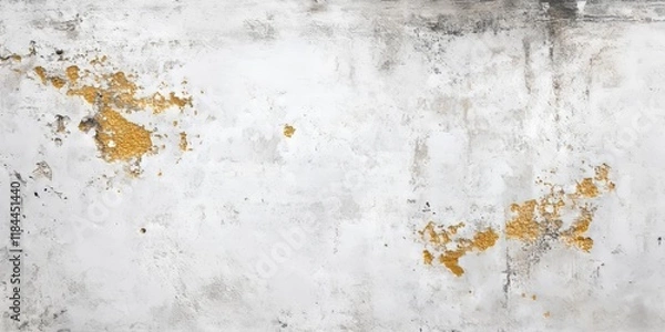 Fototapeta Elegant white concrete wall texture featuring gold accents, perfect for showcasing a modern and grunge style background ideal for creative projects emphasizing texture and contrast.
