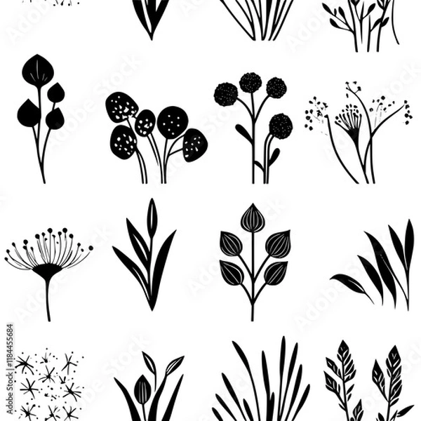 Fototapeta Collection of Wild Garlic vector icons, Wild Garlic vector art pattern
