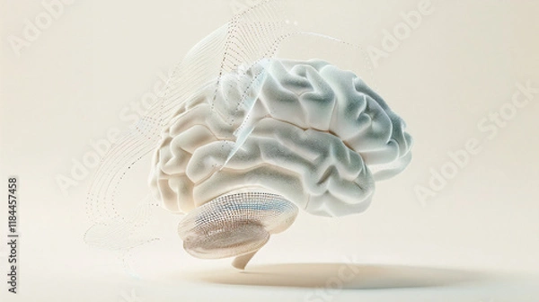 Fototapeta Aging human brain model with subtle cracks and fading colors, symbolizing cognitive decline and mental health. Concept of aging, neuroscience, and mental wellness.