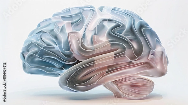 Fototapeta Aging human brain model with subtle cracks and fading colors, symbolizing cognitive decline and mental health. Concept of aging, neuroscience, and mental wellness.