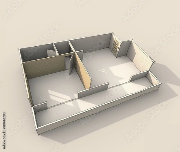 Obraz 3d perspective view of freehand sketch drawing illustration of empty home apartment