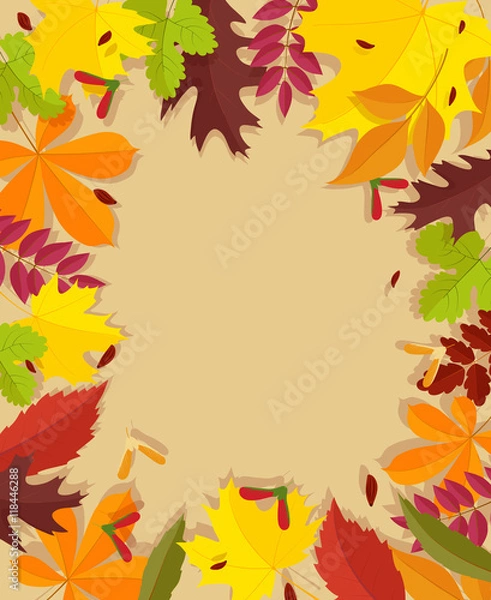 Fototapeta Autumn background. Frame for text decorated with autumn leaves.
