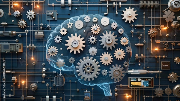 Fototapeta Aging human brain model with subtle cracks and fading colors, symbolizing cognitive decline and mental health. Concept of aging, neuroscience, and mental wellness.