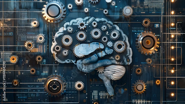 Fototapeta Aging human brain model with subtle cracks and fading colors, symbolizing cognitive decline and mental health. Concept of aging, neuroscience, and mental wellness.