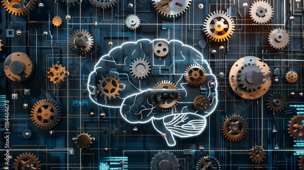 Fototapeta Aging human brain model with subtle cracks and fading colors, symbolizing cognitive decline and mental health. Concept of aging, neuroscience, and mental wellness.