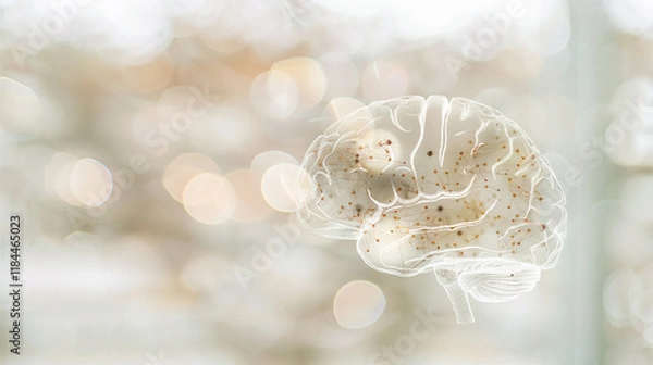 Fototapeta Aging human brain model with subtle cracks and fading colors, symbolizing cognitive decline and mental health. Concept of aging, neuroscience, and mental wellness.