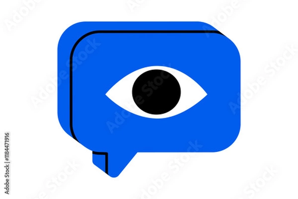 Obraz Hand drawn cute illustration of speech bubble with eye. Flat vector views number message doodle. Online notification. Social media popularity icon. Audience engagement. Follower reaction. Isolated.
