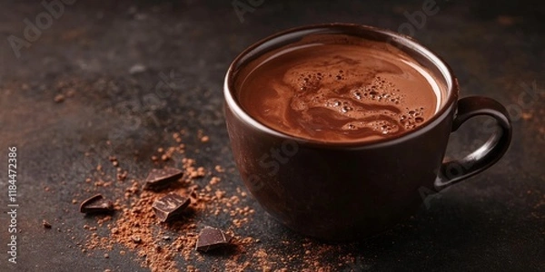 Obraz Indulge in a rich melted chocolate drink, beautifully presented against a dark background. This hot beverage exudes warmth and comfort, making it the perfect treat for chocolate lovers.