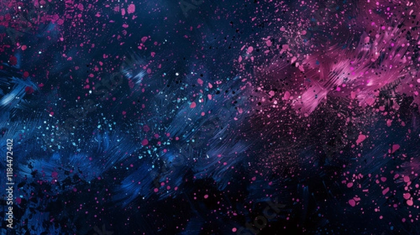 Fototapeta Dark blue pink black abstract grainy background, glowing vibrant color gradient shape, noise texture poster header banner wallpaper cover design