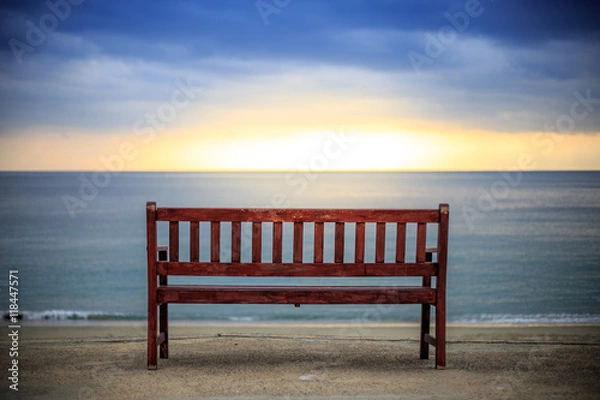 Fototapeta ビーチとベンチと夕陽