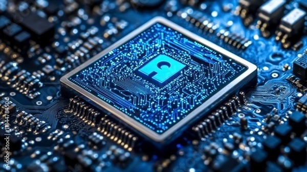 Fototapeta High Tech Microchip Circuit Board Close up Advanced Technology and Data Security Concept
