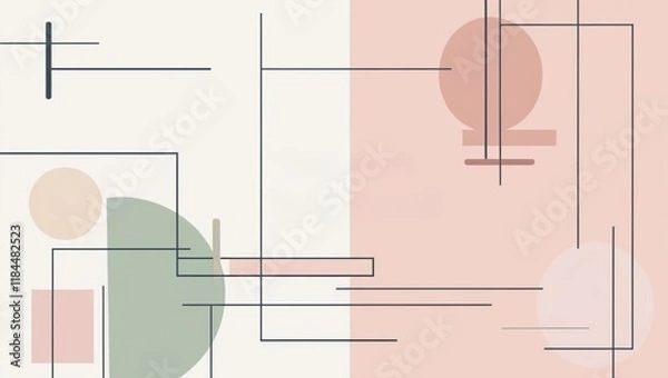 Fototapeta Sketch illustration of a house and kitchen design plan with architectural details