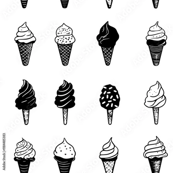 Obraz Collection of Ice cream continuous icon pattern, Ice cream vectorized artwork