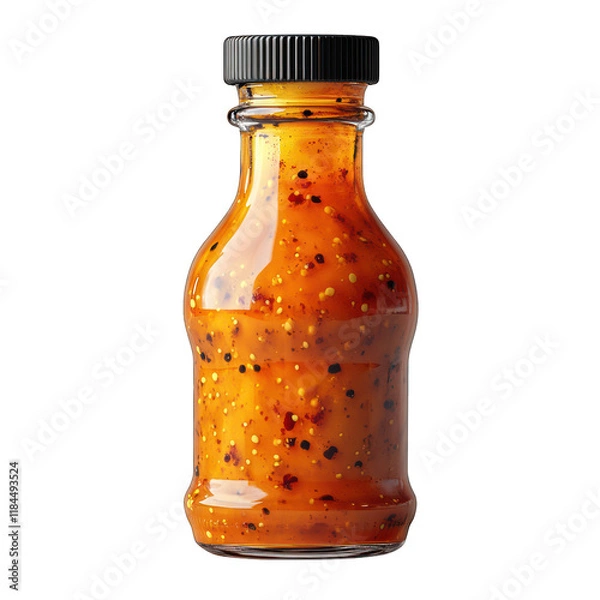 Fototapeta A bottle of orange sauce with spices, ideal for enhancing dishes.