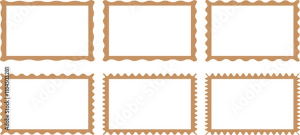 Fototapeta Zig zag wavy edge rectangle frame or border shapes set. Zigzag wavy edges, retro frames, psychedelic rectangles, photo frames, text boxes, tags, labels.