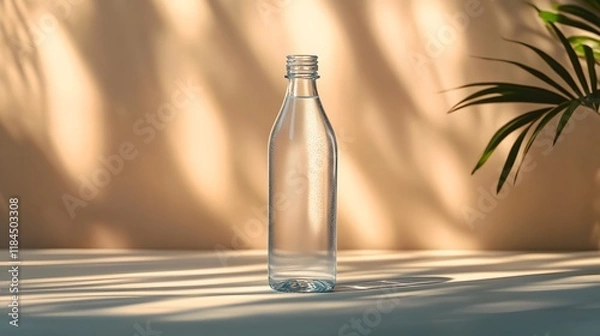 Fototapeta Frosted glass bottle mockup on a minimalist white surface with a soft gradient background