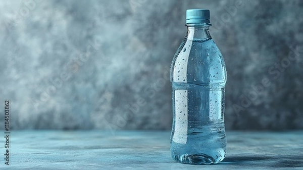 Obraz Plastic blank bottle mockup standing upright on a gradient blue background