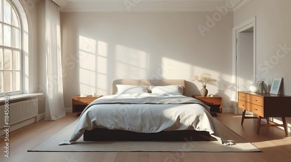 Obraz Elegant Modern Minimalist Bedroom Design: Sleek, Serene & Functional