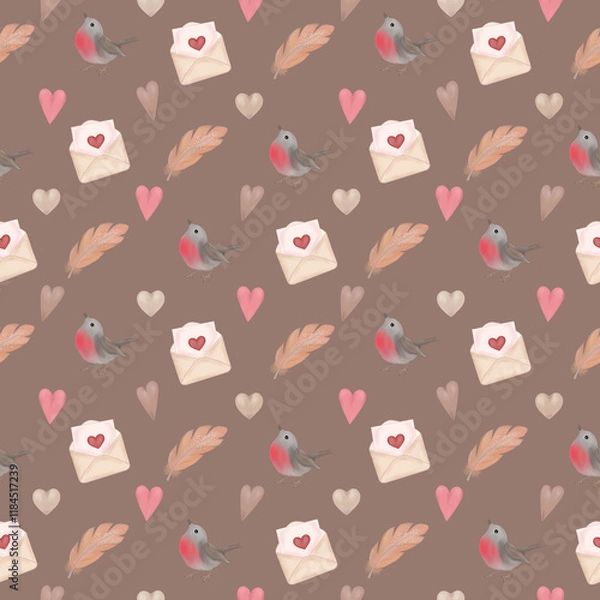 Fototapeta Seamless pattern of Valentine's day elements. Romantic cute objects. Valentine's day concept, romance, love