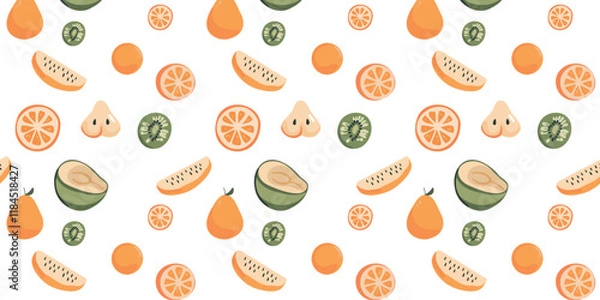 Fototapeta hand-drawn seamless background with diverse fruits