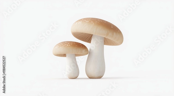 Fototapeta Cartoon-style mushrooms in vibrant colors, illustrated on a clean white background, designed as a PNG clipart with no shadows for seamless integration into creative projects