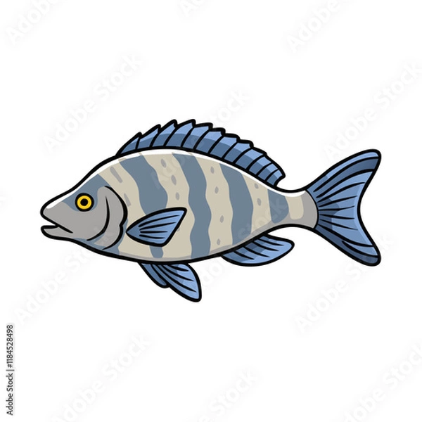 Fototapeta sheepshead vector icon, fish vector illustration - simple illustration of sheepshead perfect for logos, and fish - themed designs.