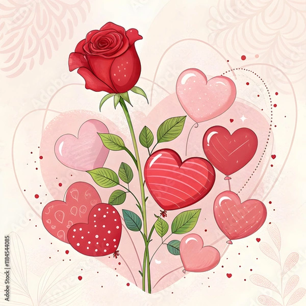 Fototapeta valentines day with rose and hearts